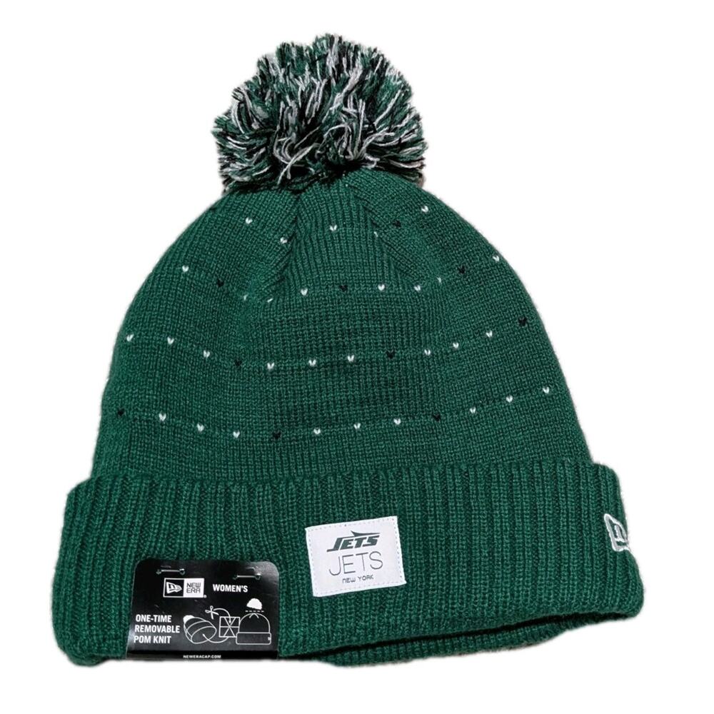 New Era Green Jets Pom Knit Hat